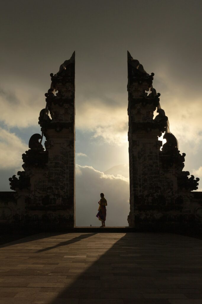 Candi Bentar gate in Bali at sunrise