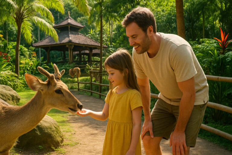 Child feeding animals at Bali Zoo – Bali family travel