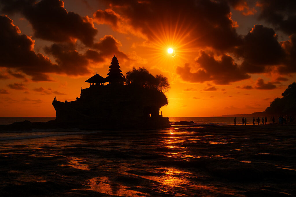 Tanah Lot Temple silhouette during sunset in Bali