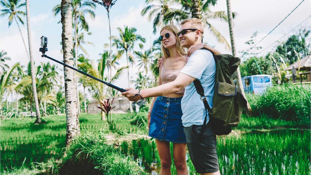Tourist with selfie in nature bali view