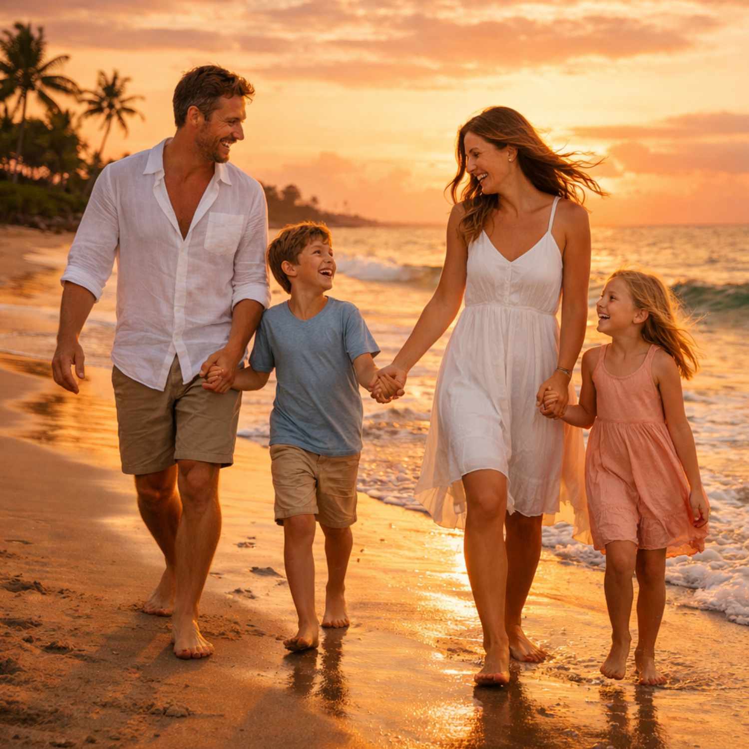 beach family in sunset beutifull