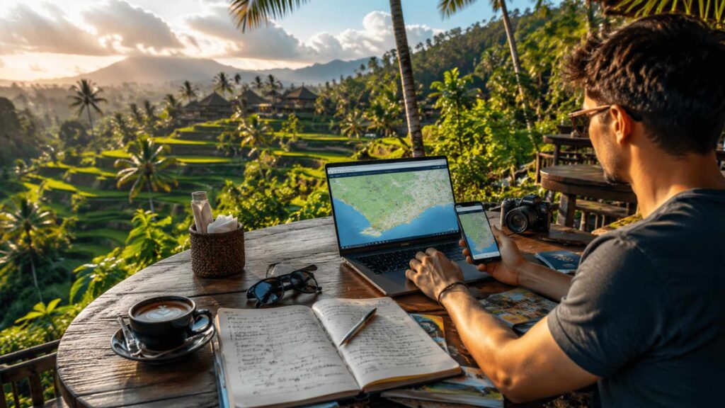 smart traveller bali in caffe